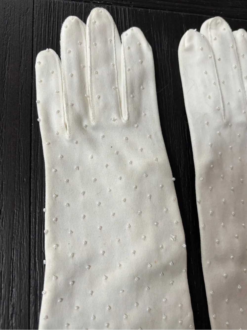 Vintage  50’s White Beaded Long  Gloves